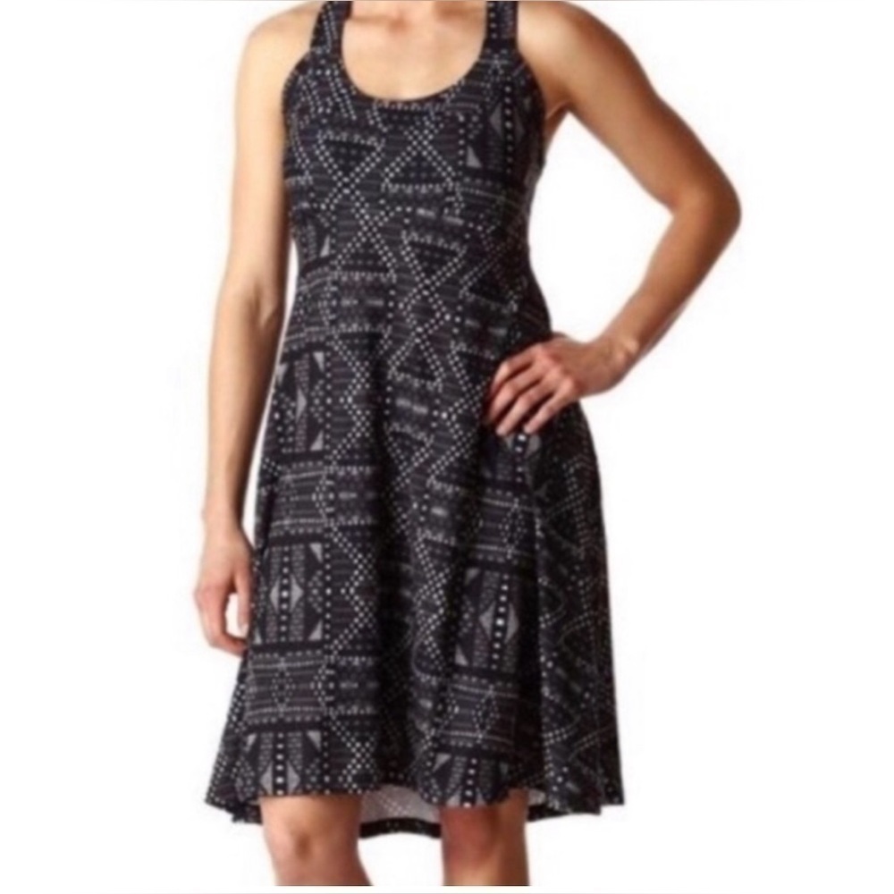 Prana Cali Athletic Halter Dress Sz S Gray Black Shelf bra A-line